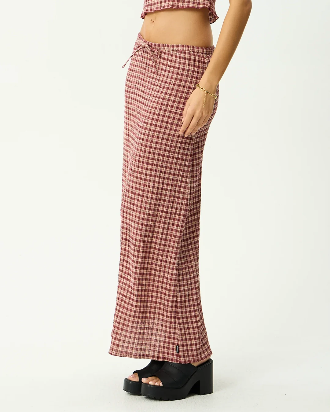 Capricorn - Seersucker Maxi Skirt - Burgundy / Beige Check - Image 5