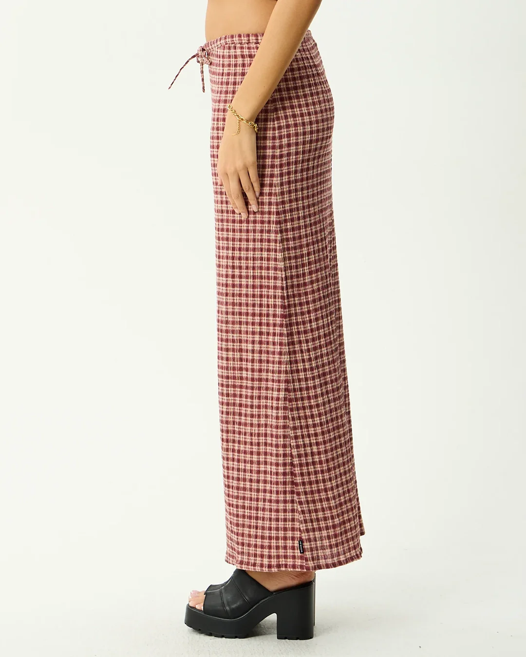 Capricorn - Seersucker Maxi Skirt - Burgundy / Beige Check - Image 6