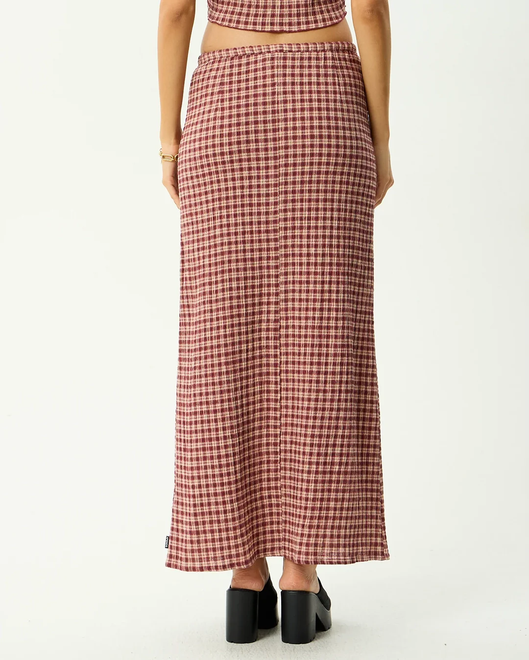 Capricorn - Seersucker Maxi Skirt - Burgundy / Beige Check - Image 7