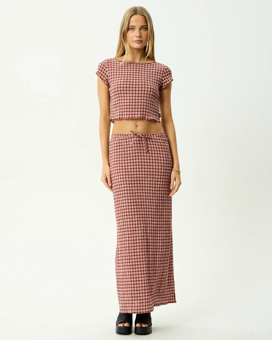 Capricorn - Seersucker Top - Burgundy / Beige Check - Image 4