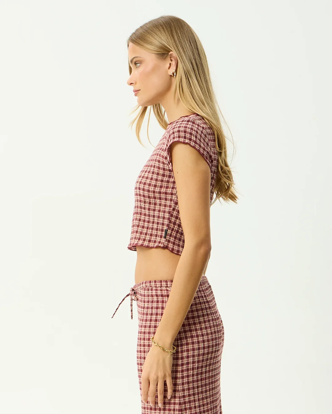 Capricorn - Seersucker Top - Burgundy / Beige Check - Image 7