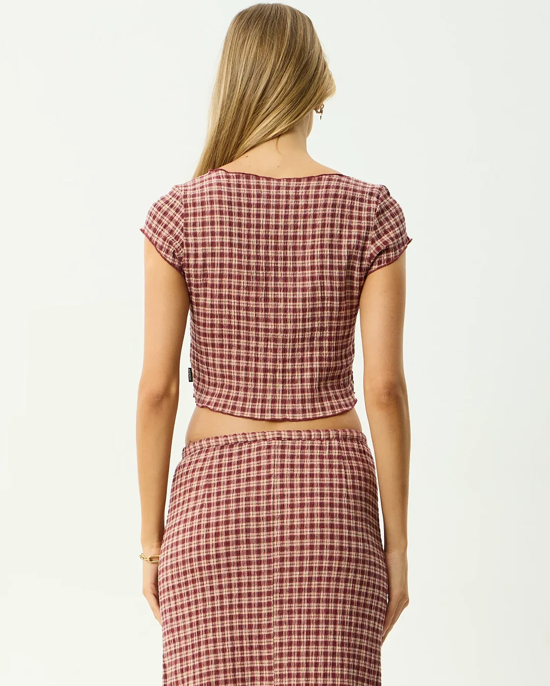 Capricorn - Seersucker Top - Burgundy / Beige Check - Image 8