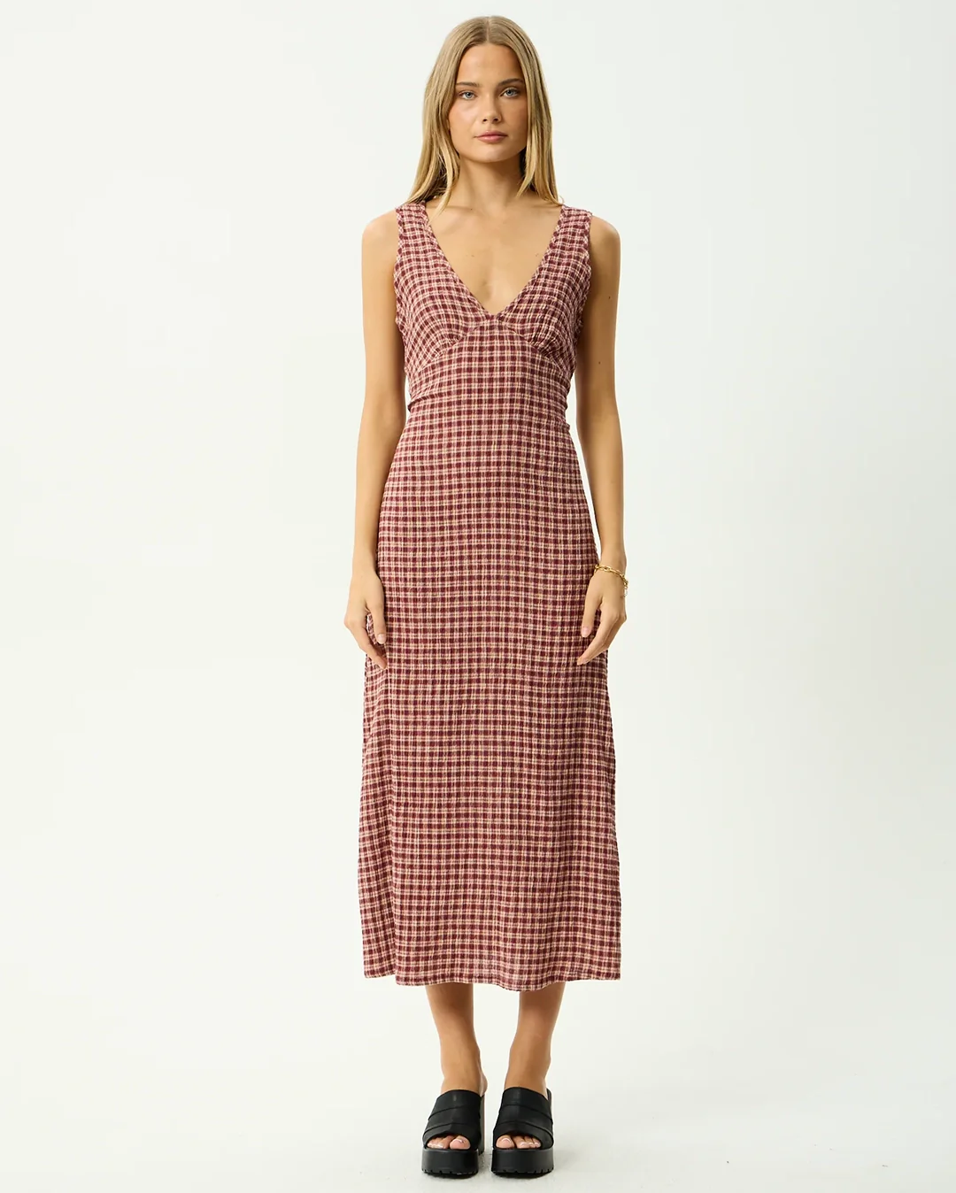 Capricorn Tully - Seersucker Maxi Dress - Burgundy / Beige Check - Image 3