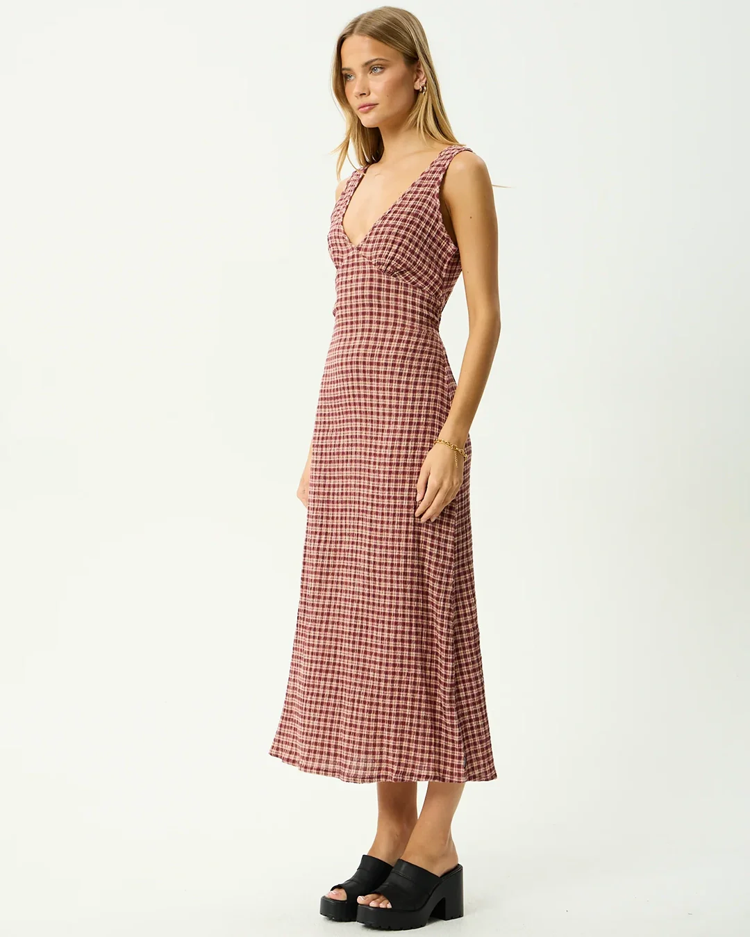 Capricorn Tully - Seersucker Maxi Dress - Burgundy / Beige Check - Image 4
