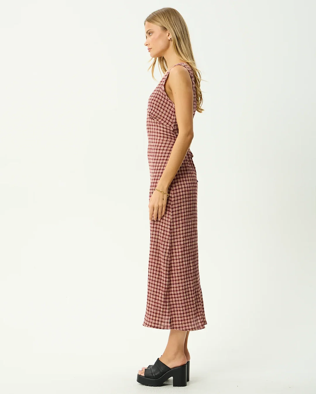 Capricorn Tully - Seersucker Maxi Dress - Burgundy / Beige Check - Image 5