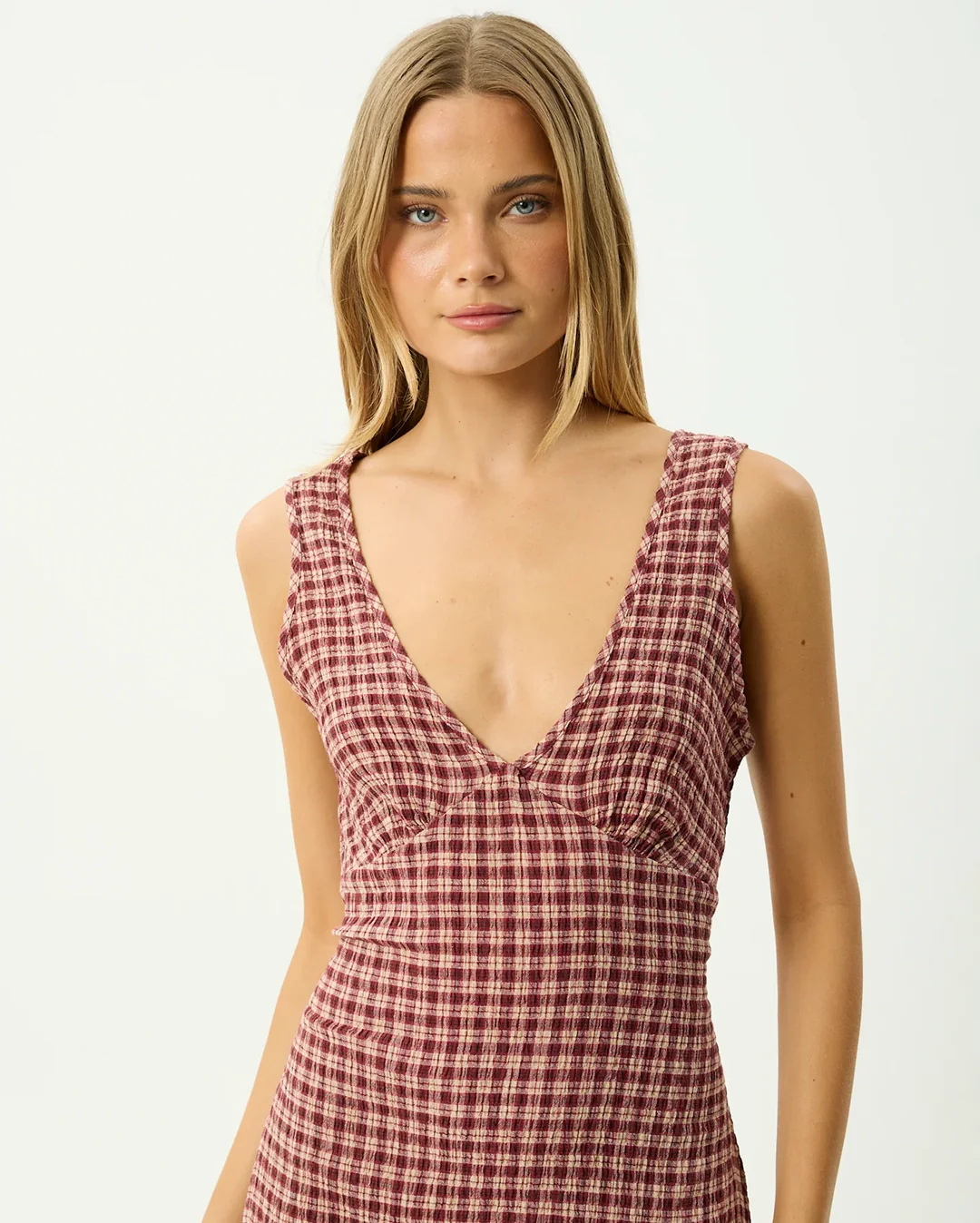 Capricorn Tully - Seersucker Maxi Dress - Burgundy / Beige Check - Image 8