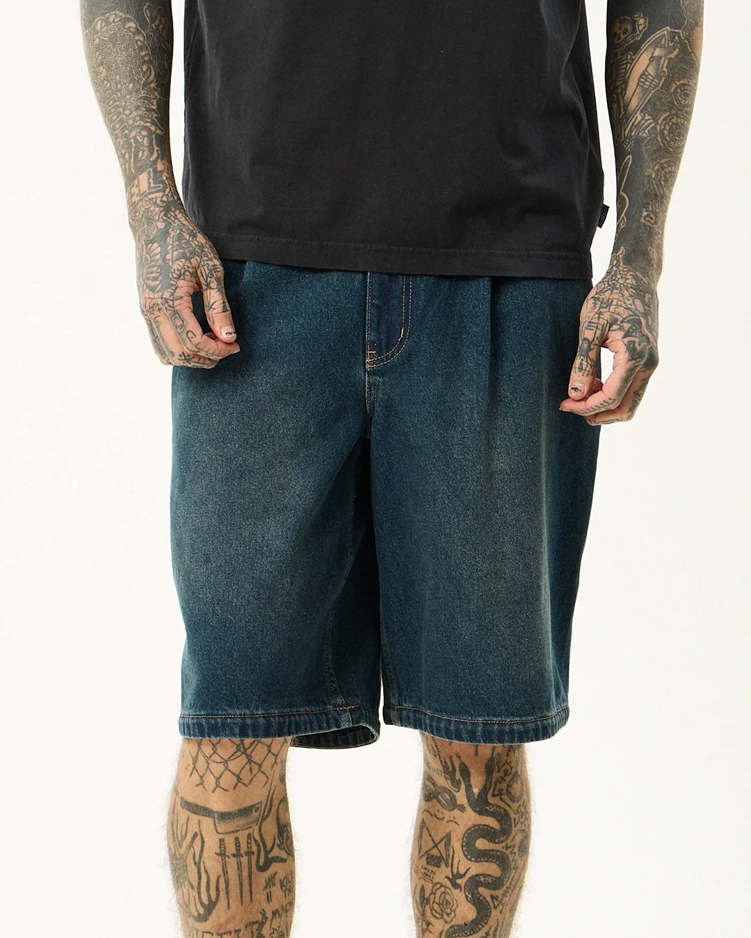 Fast Forward 24" Ultra Baggy Denim Pleated Shorts - Vintage Wash - Image 6
