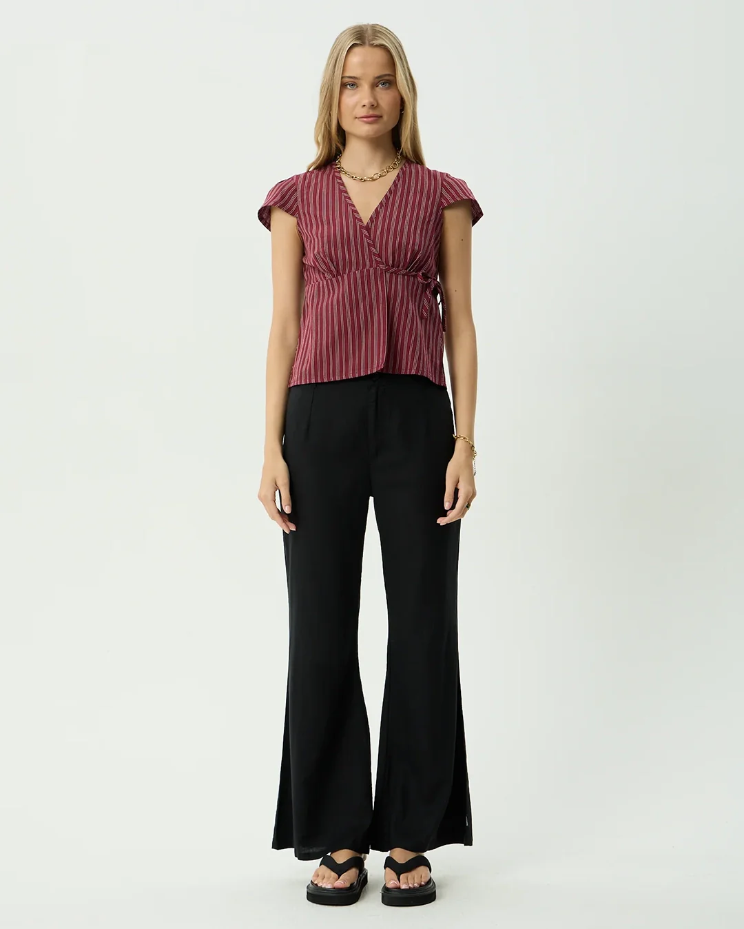 Ledger - Wrap Top - Burgundy Stripe - Image 2