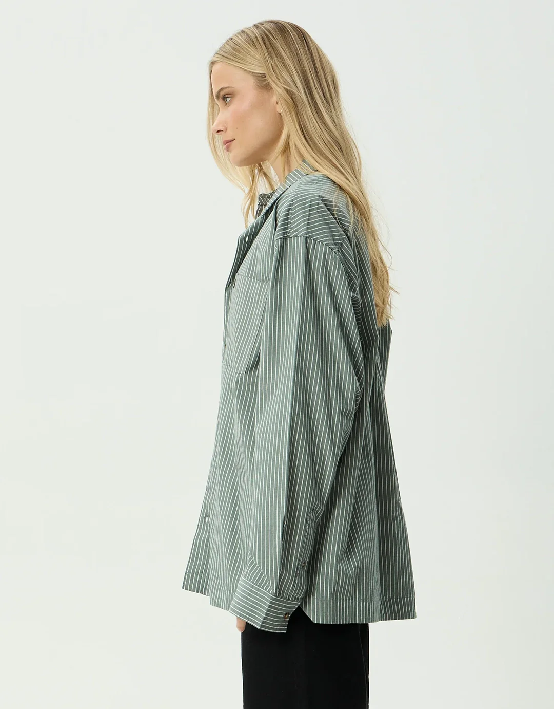 Pinned Oversized Striped Long Sleeve Shirt - Sycamore Stripe - Image 10