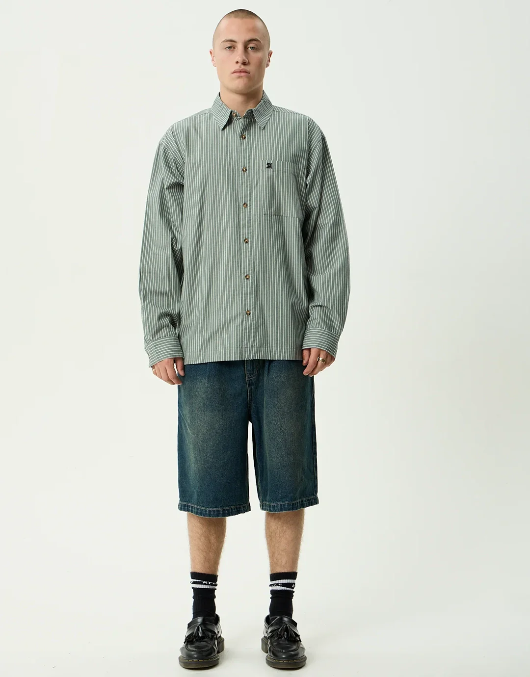 Pinned Oversized Striped Long Sleeve Shirt - Sycamore Stripe - Image 4