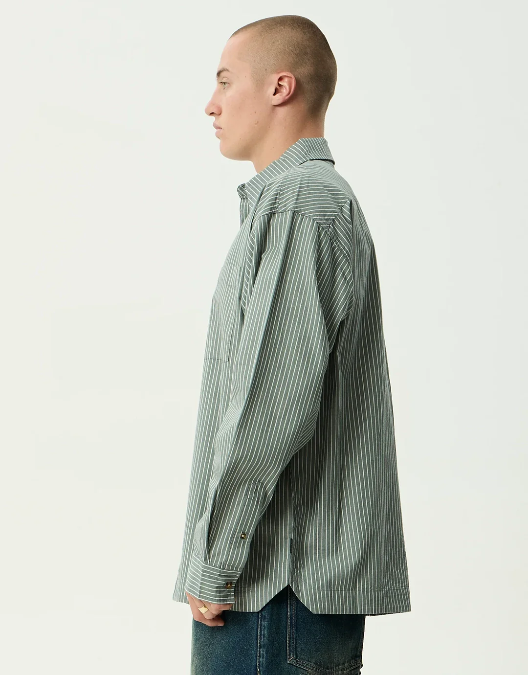 Pinned Oversized Striped Long Sleeve Shirt - Sycamore Stripe - Image 5