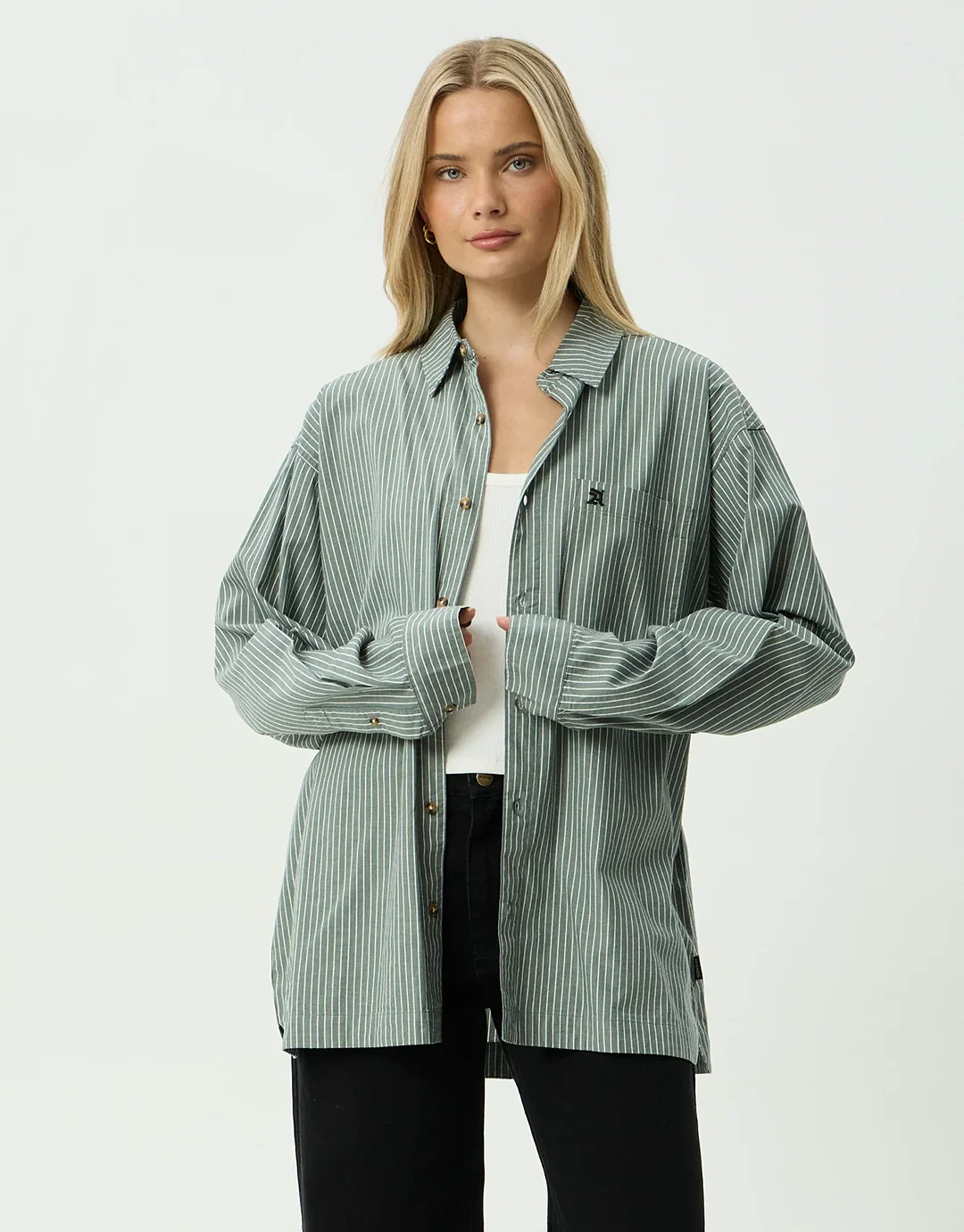 Pinned Oversized Striped Long Sleeve Shirt - Sycamore Stripe - Image 8