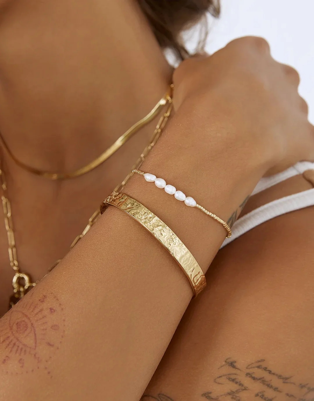 Olivia Gold Cuff Bracelet - Gold - Image 8