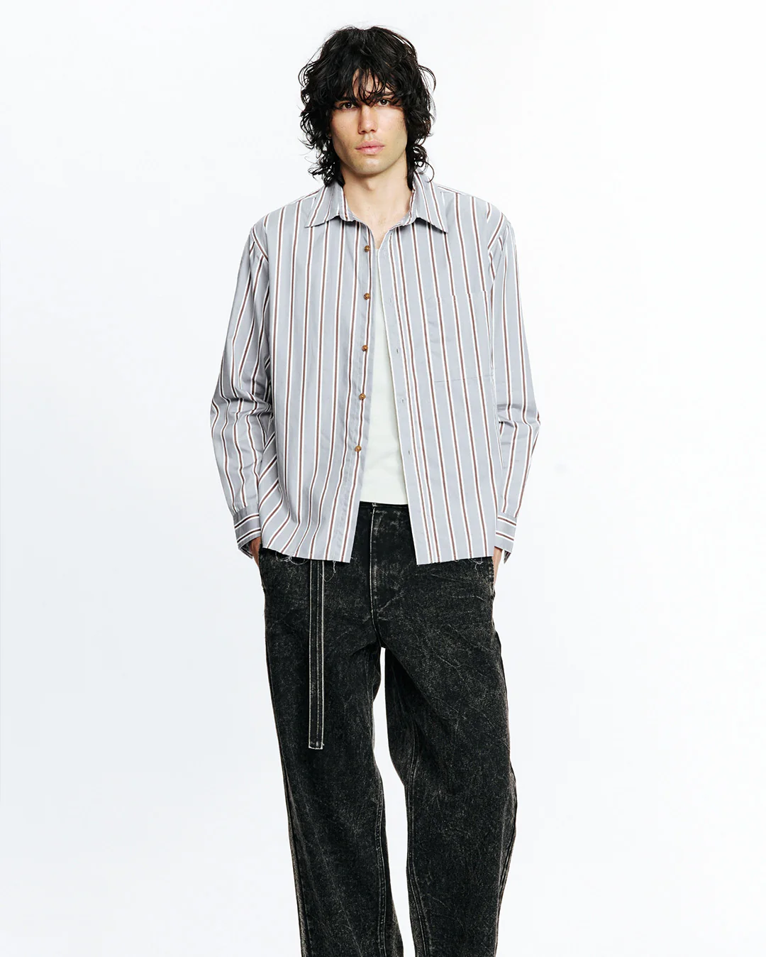 Hold Long Sleeve Shirt - Grey Stripe - Image 3