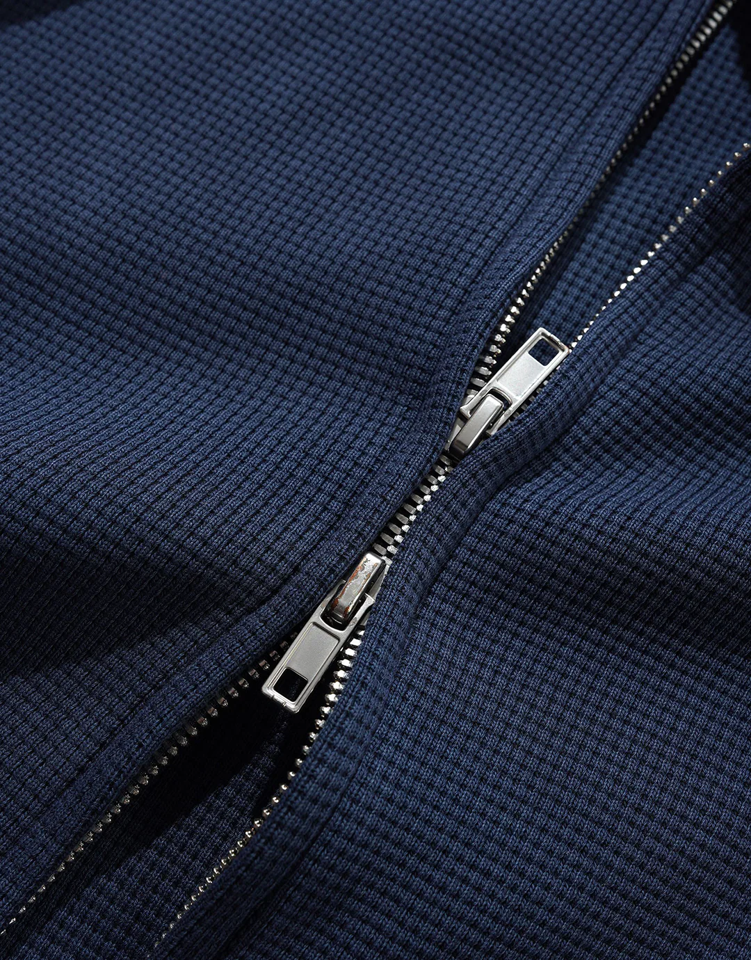Waffle Zip-Through Hoodie - Navy Overdye - Image 4