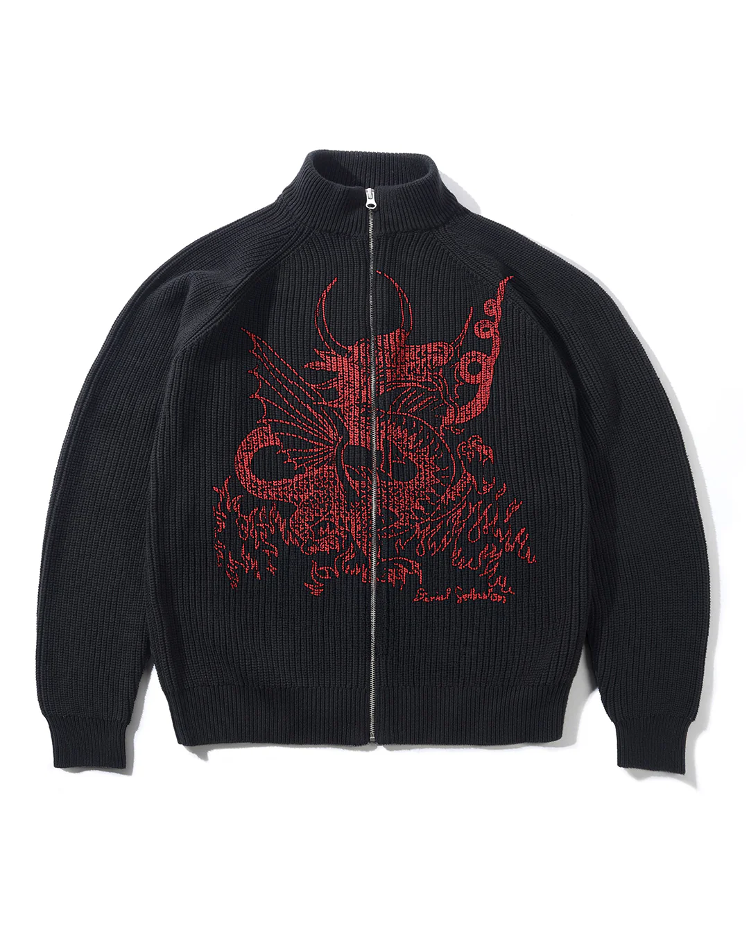 Dragon Knit Zip-Thru Sweater - Black / Red - Image 2