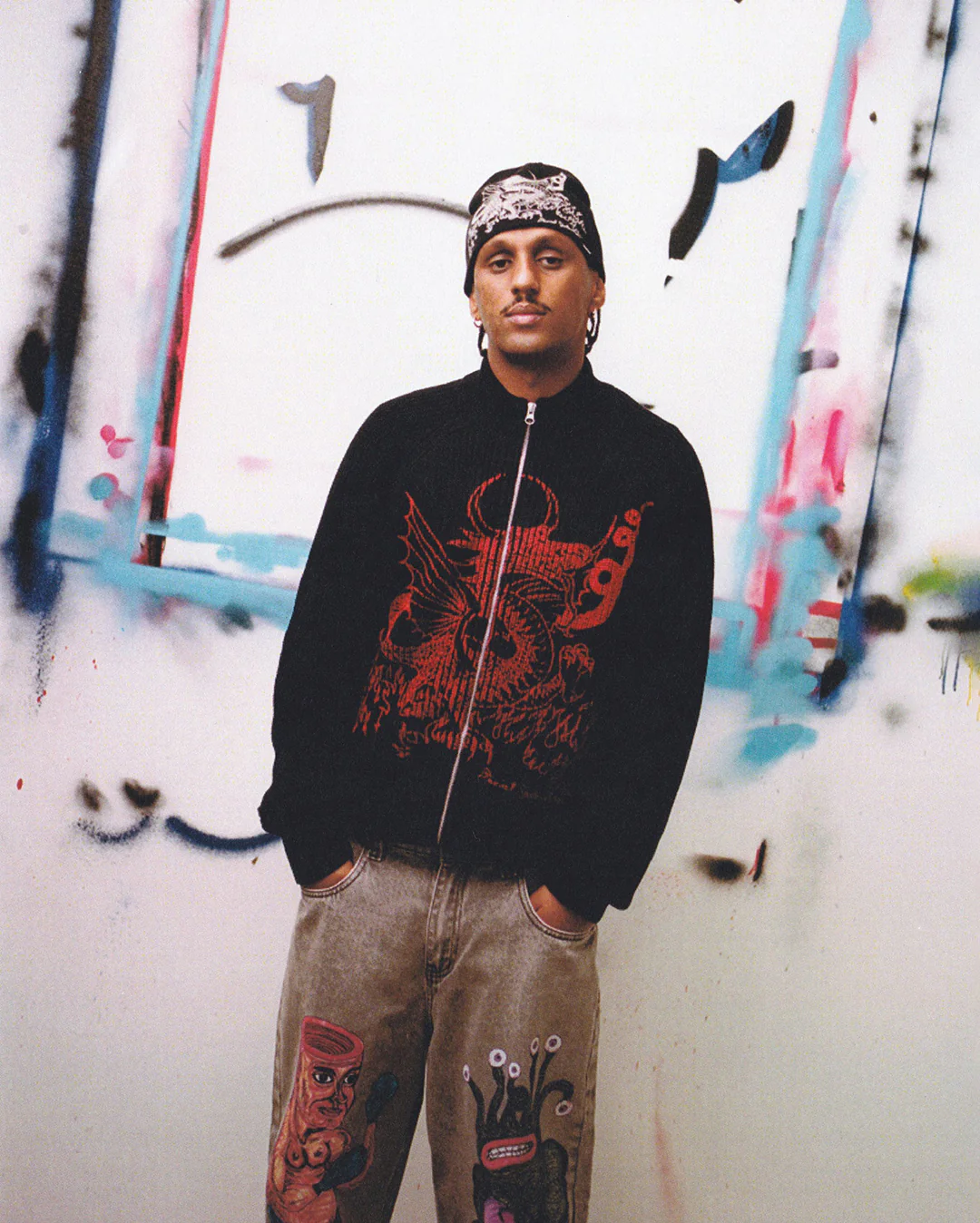 Dragon Knit Zip-Thru Sweater - Black / Red - Image 3