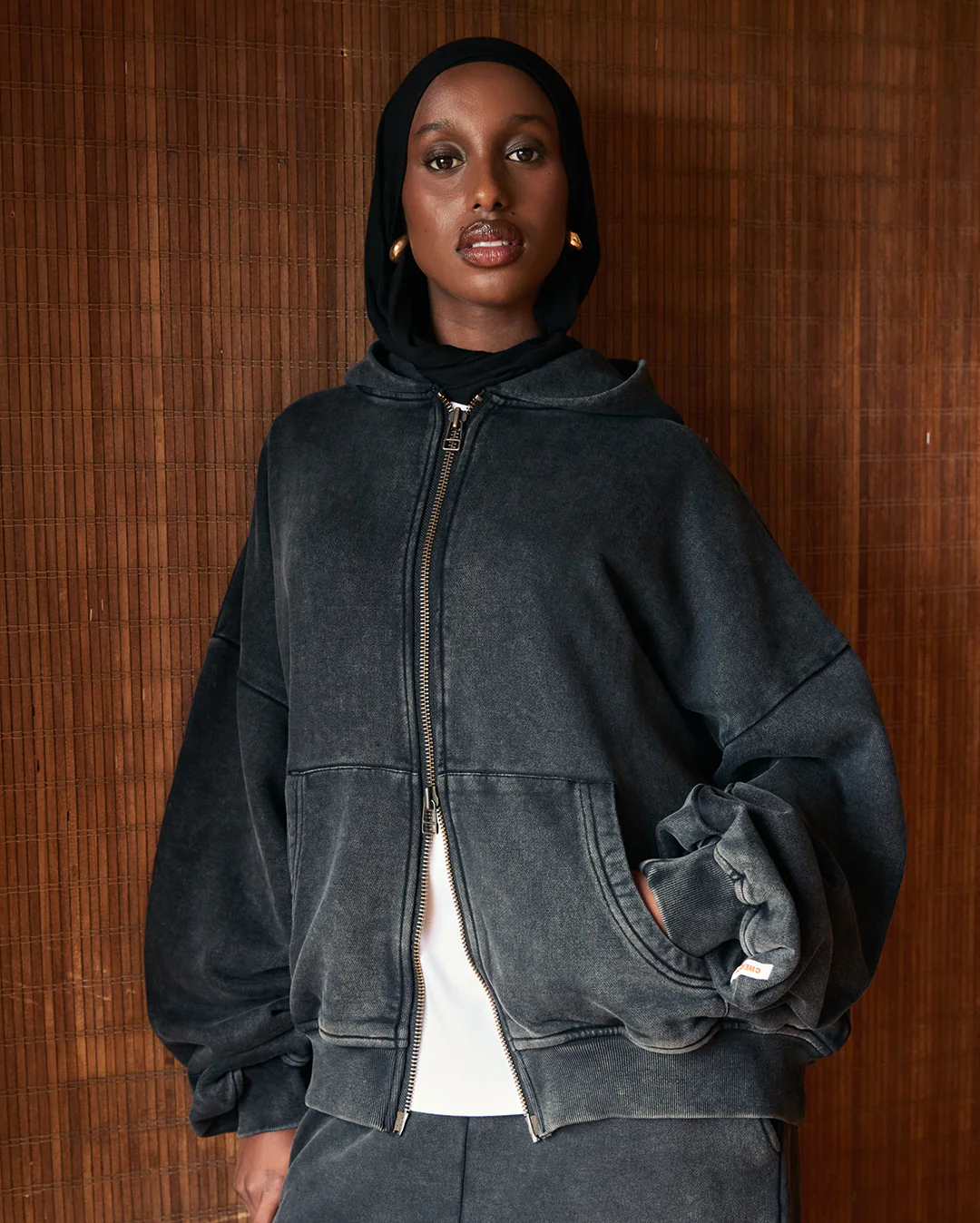 Lark Zip Hoodie - Black Wash - Image 6