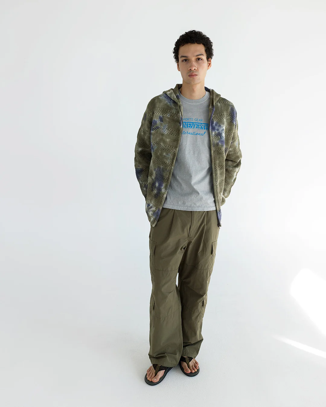 Crochet Knit Zip Hoodie - Olive Green - Image 4