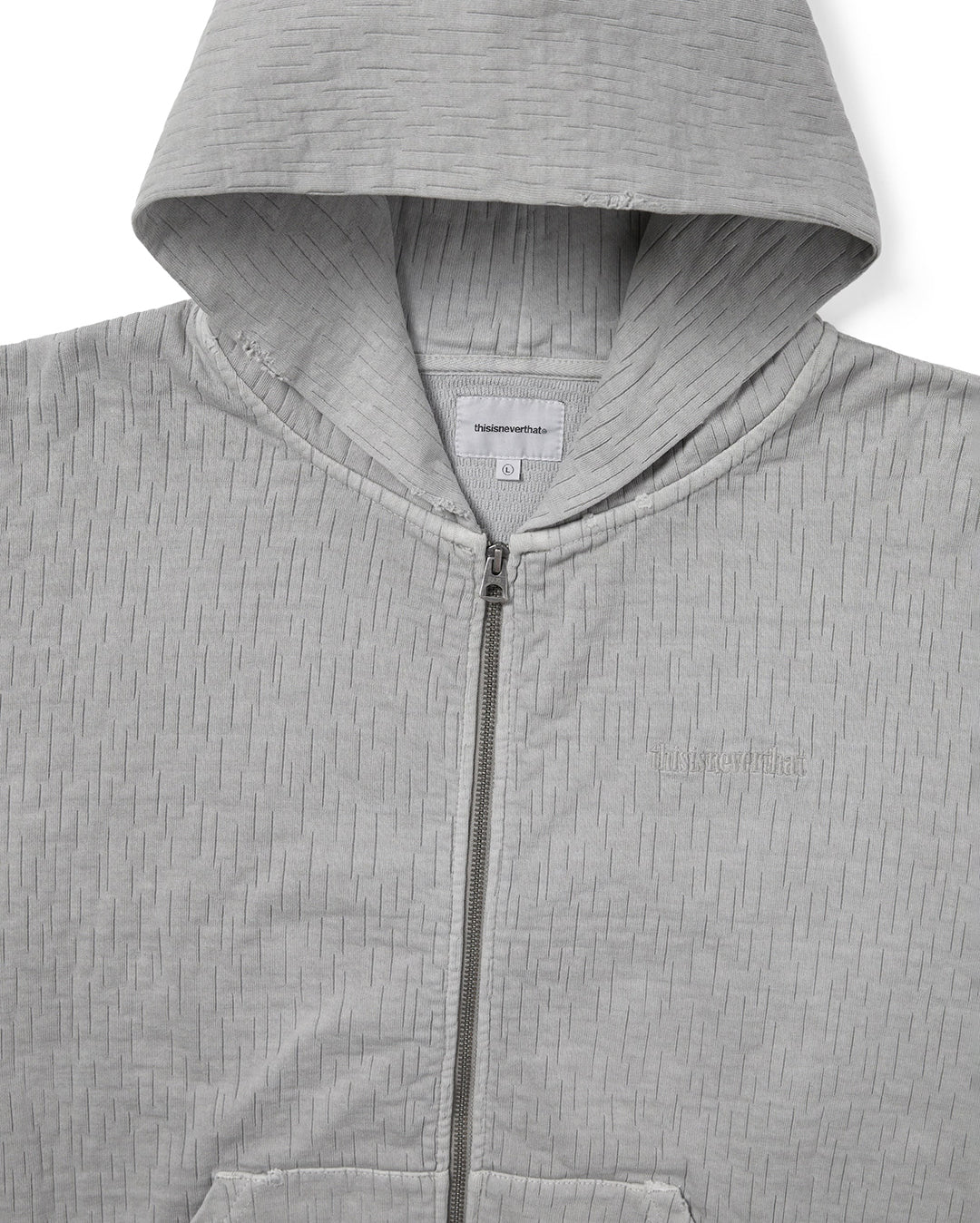 Damaged Zip Up Hoodie - Khaki Grey - Image 3