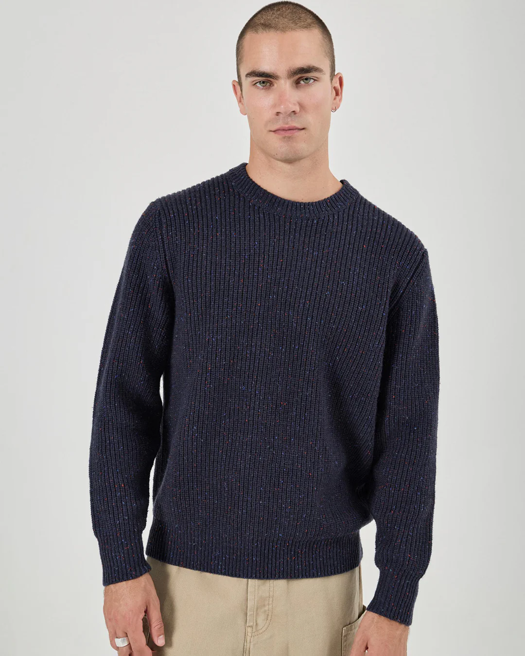 Fishermans Tweed Crew Knit - Dark Navy - Image 3