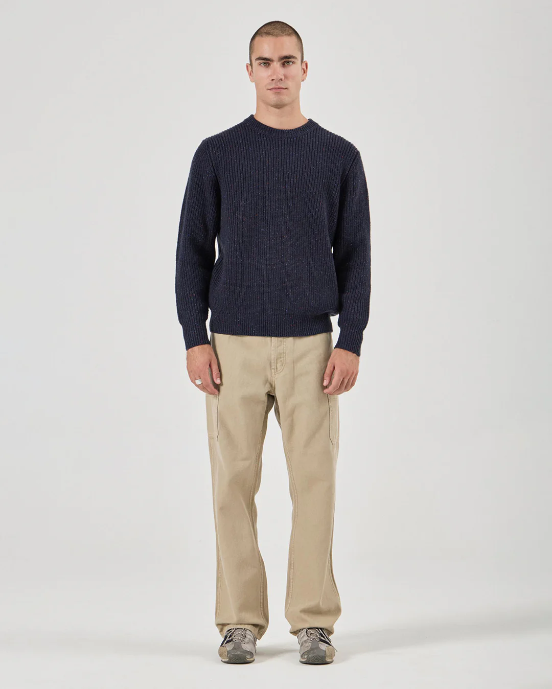 Fishermans Tweed Crew Knit - Dark Navy - Image 4