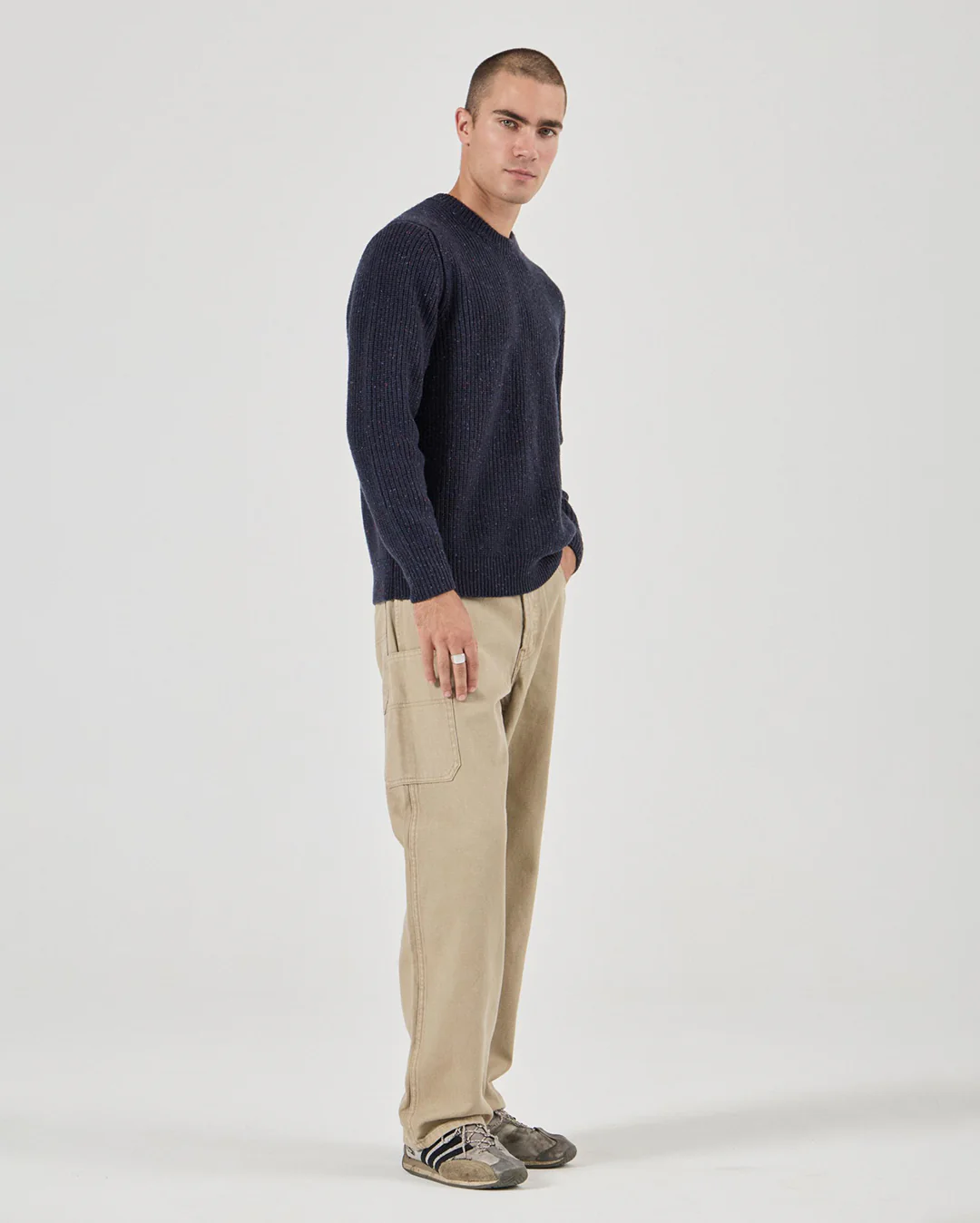 Fishermans Tweed Crew Knit - Dark Navy - Image 5