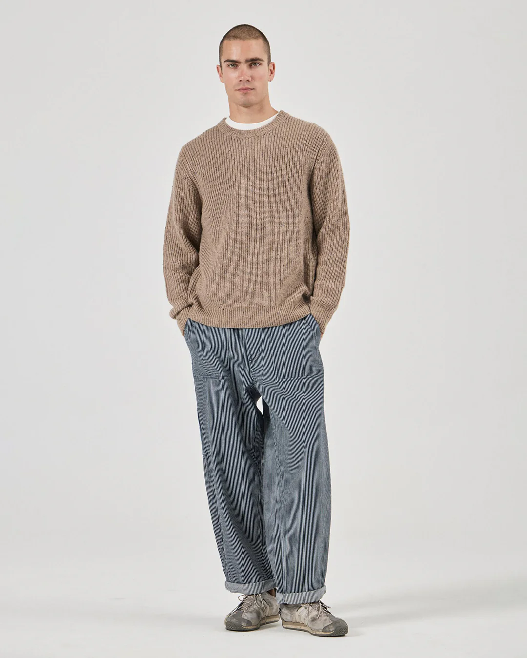 Fishermans Tweed Crew Knit - Linseed - Image 3