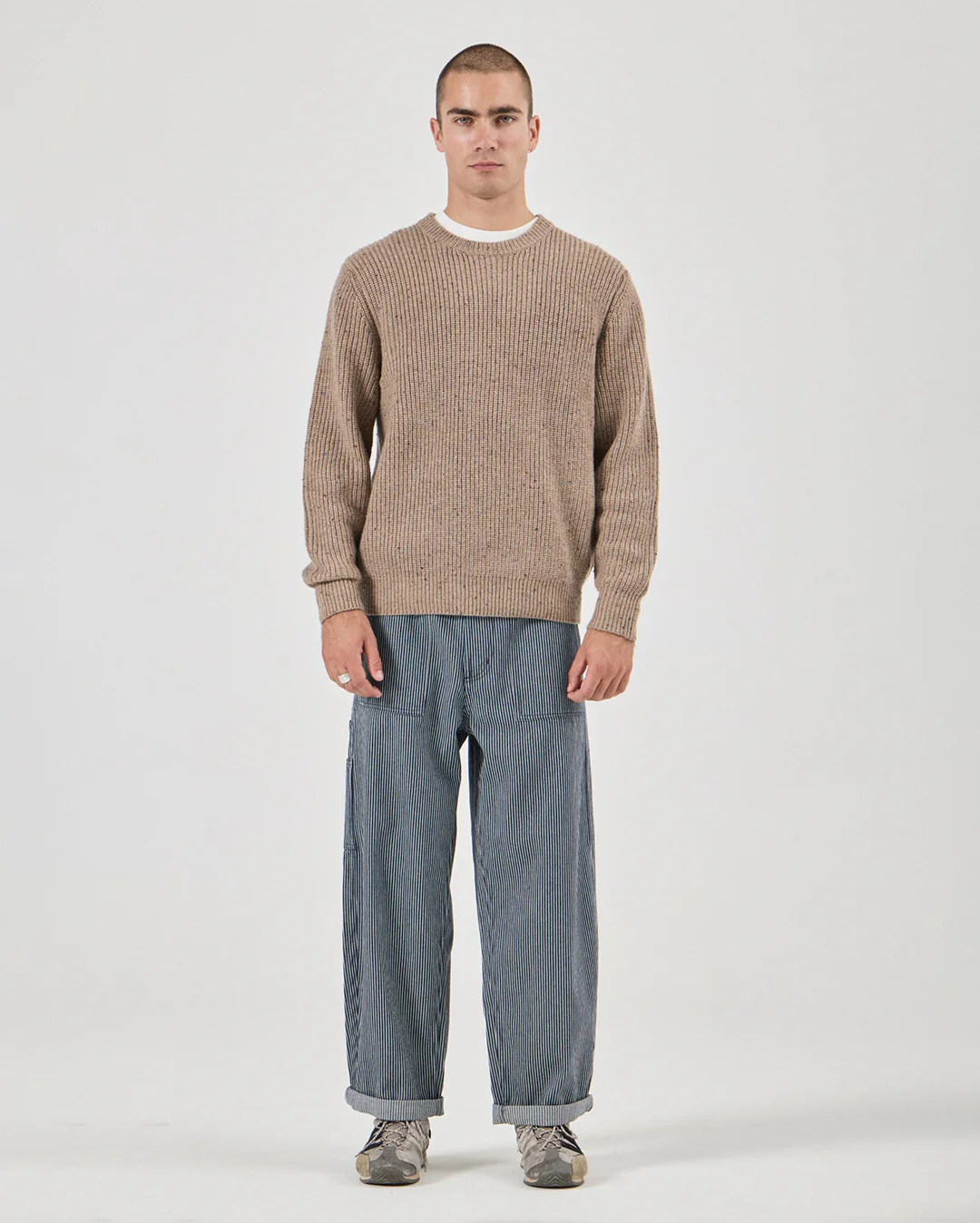 Fishermans Tweed Crew Knit - Linseed - Image 5