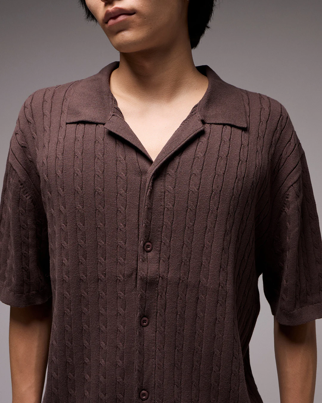 Marilyn Cable Short Sleeve Knit Shirt - Chocolate - Image 4