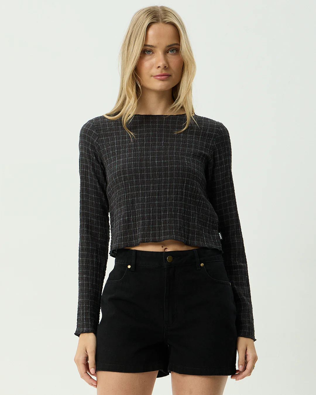 Focus - Seersucker Long Sleeve Top - Black - Image 2