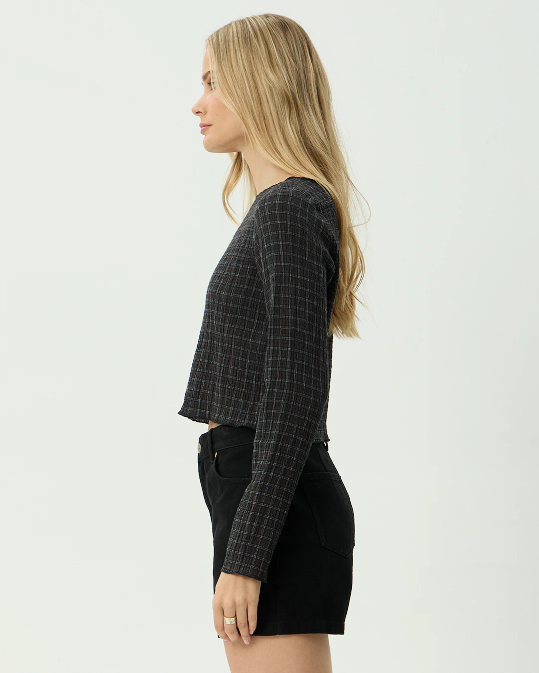 Focus - Seersucker Long Sleeve Top - Black - Image 4