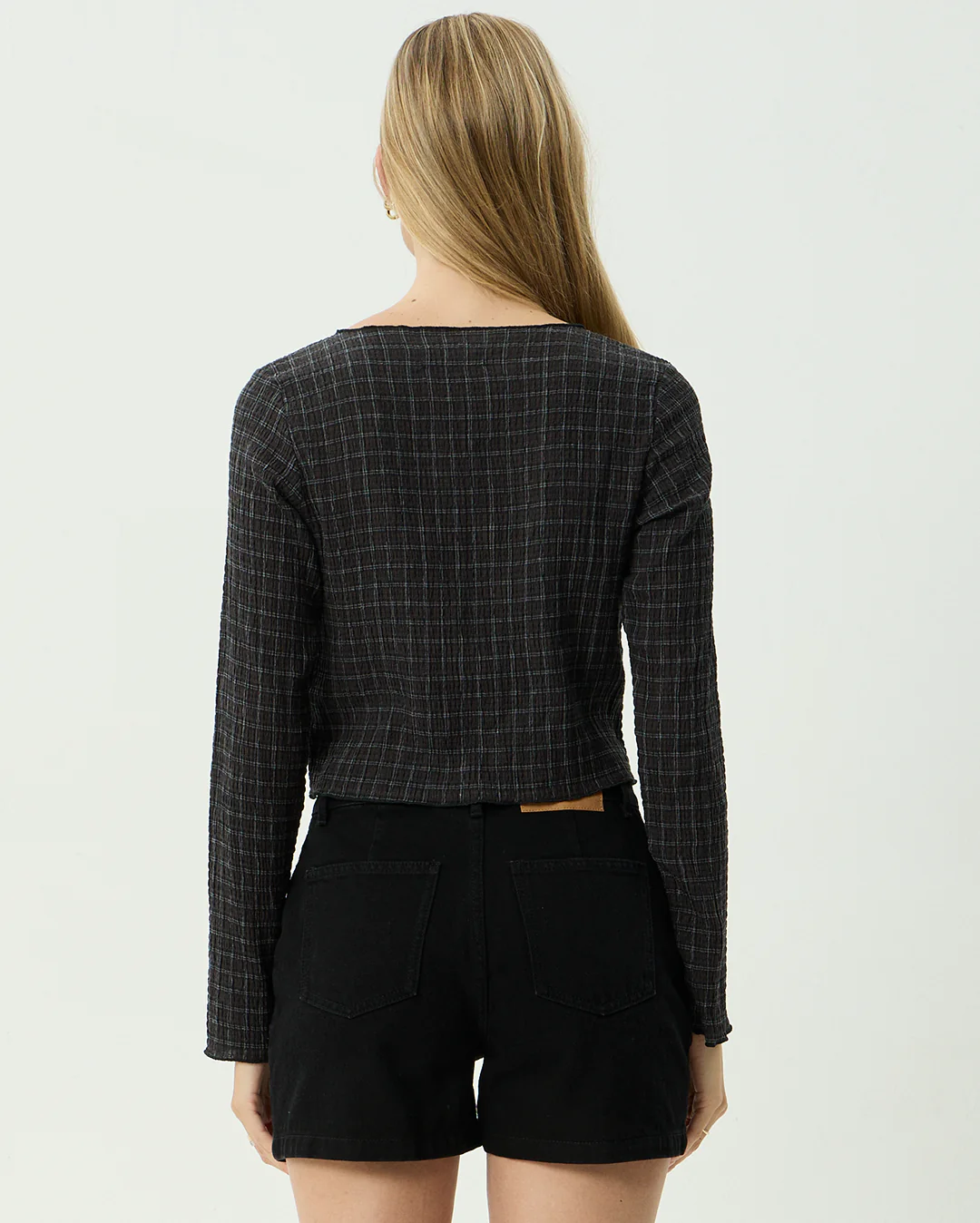 Focus - Seersucker Long Sleeve Top - Black - Image 5