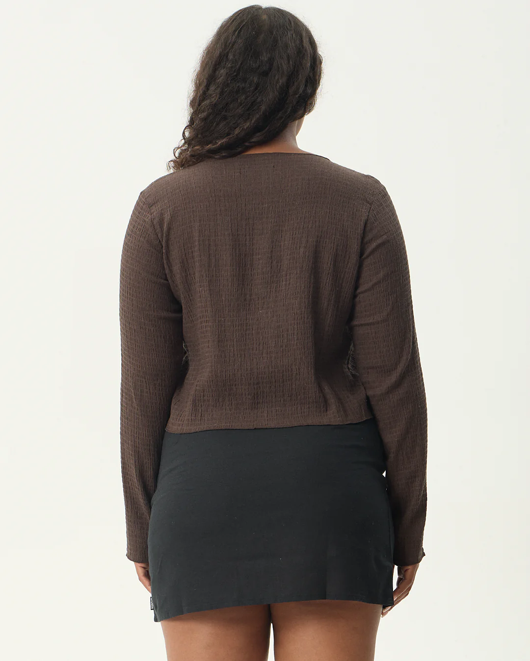 Focus - Seersucker Long Sleeve Top - Coffee - Image 10