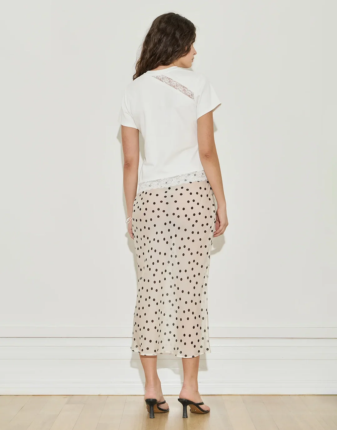 Silk Chiffon Midi Skirt - Cream and Black Polka Dot - Image 3