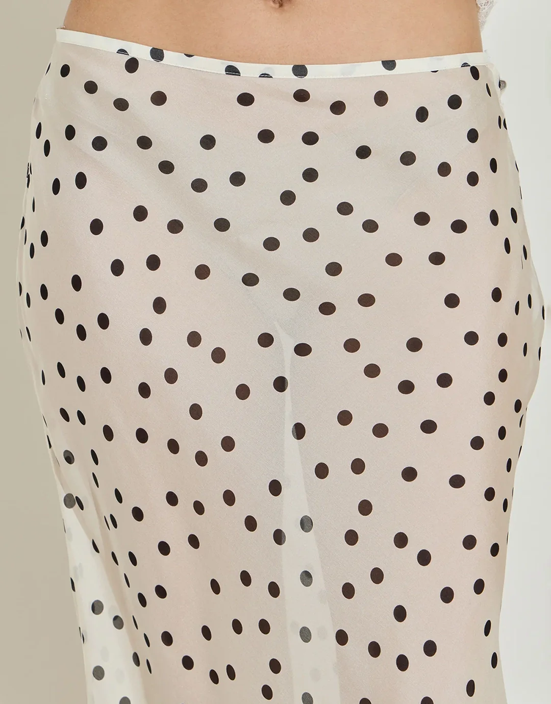 Silk Chiffon Midi Skirt - Cream and Black Polka Dot - Image 4