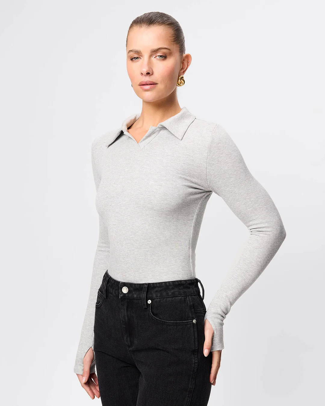Florence Polo Top - Grey Marle - Image 2