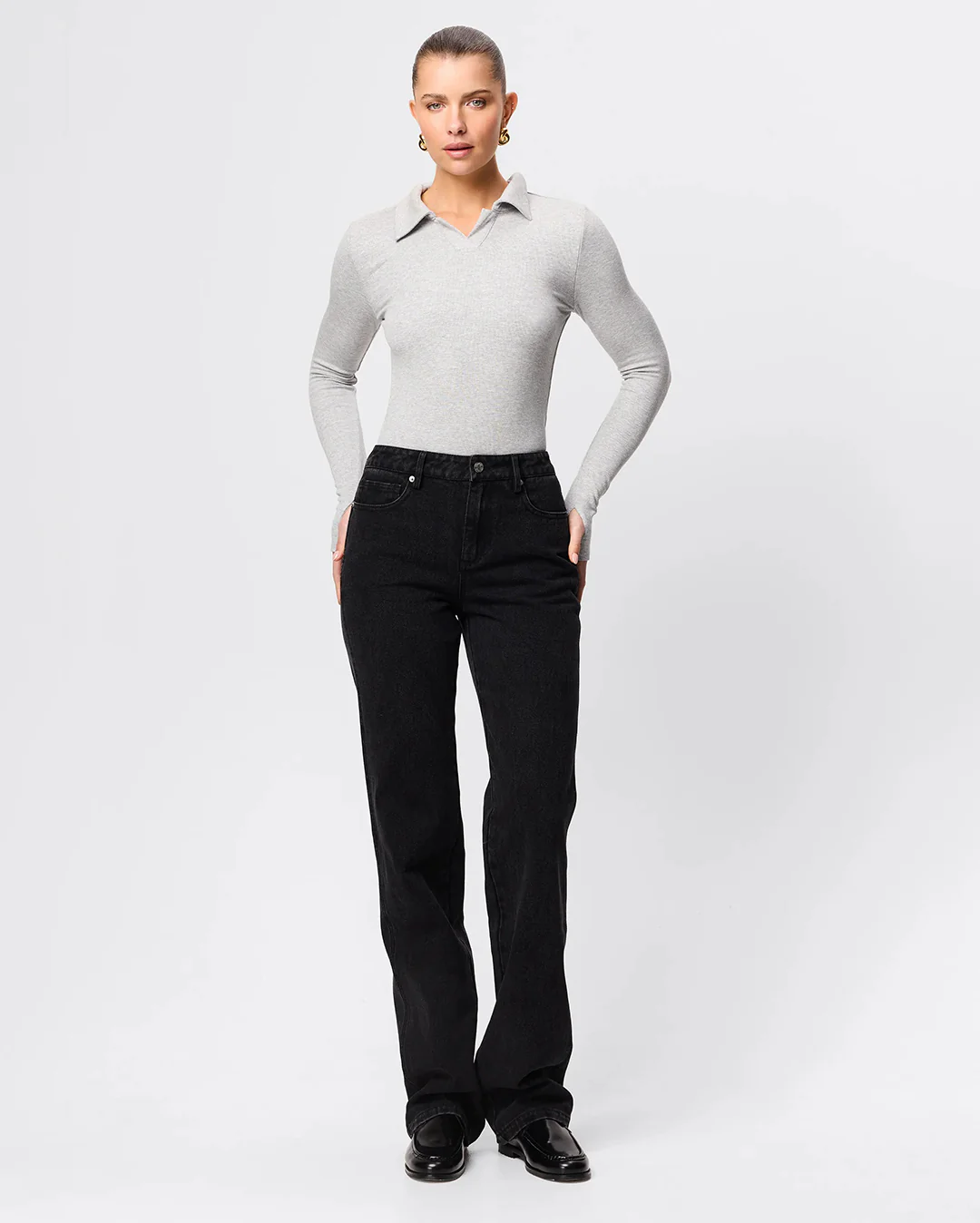 Florence Polo Top - Grey Marle - Image 3
