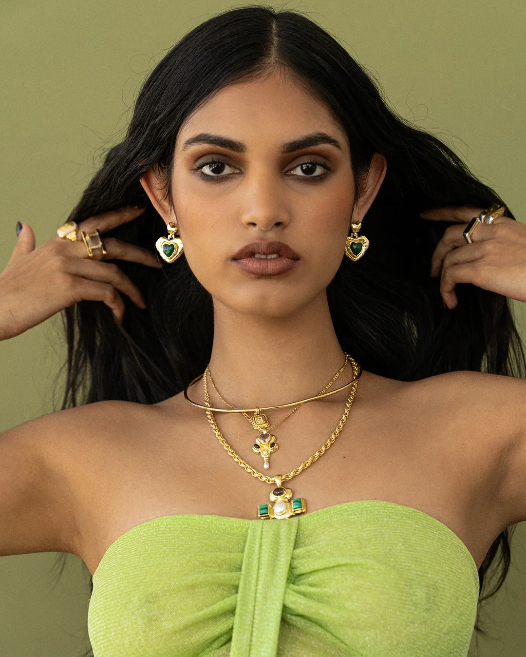 Suri Earrings - Gold Green Aventurine - Image 2