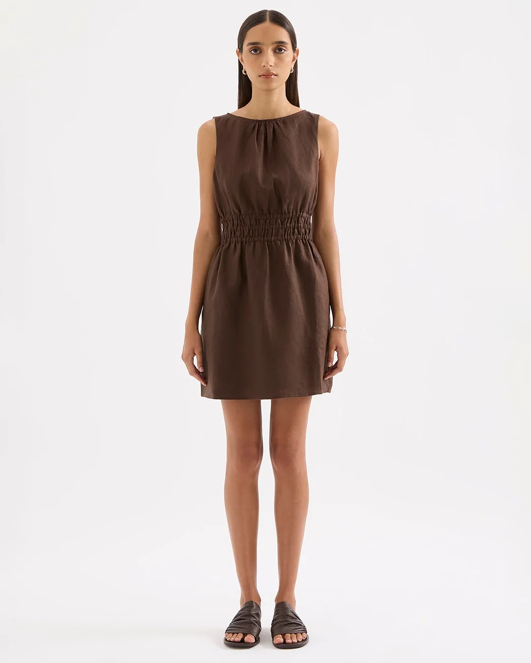 Andri Linen Mini Dress - Chocolate - Image 2