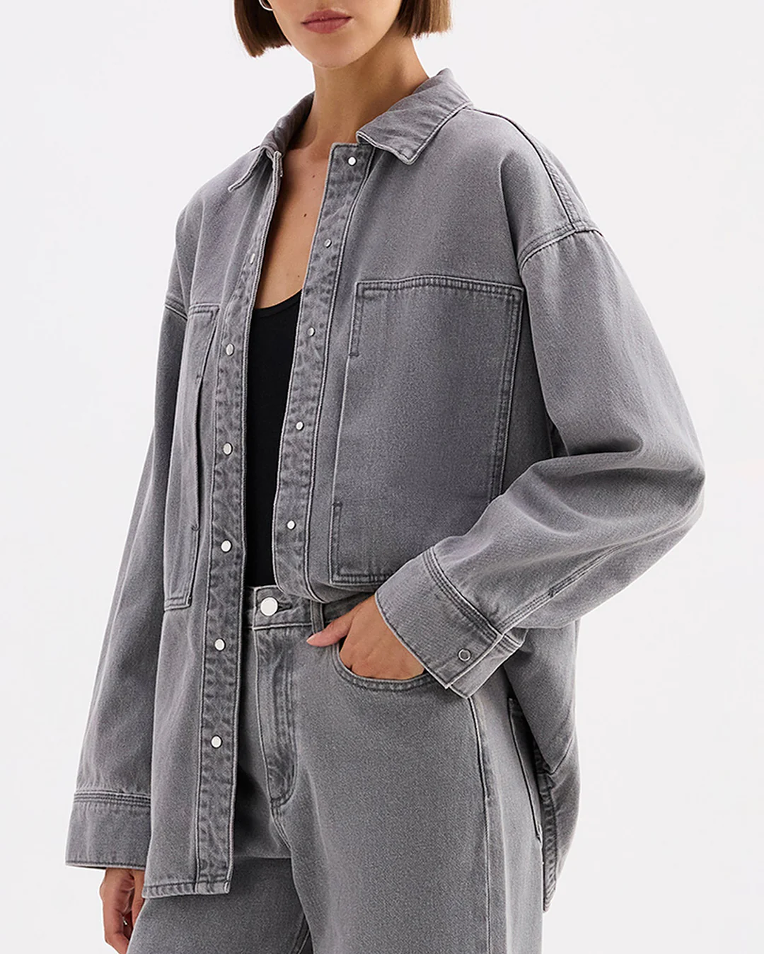 Calvi Denim Shacket - Steel - Image 3