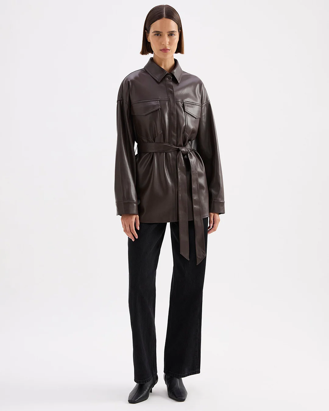 Camille Vegan Leather Overshirt - Raisin - Image 2