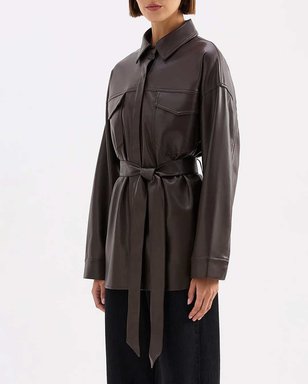 Camille Vegan Leather Overshirt - Raisin - Image 4