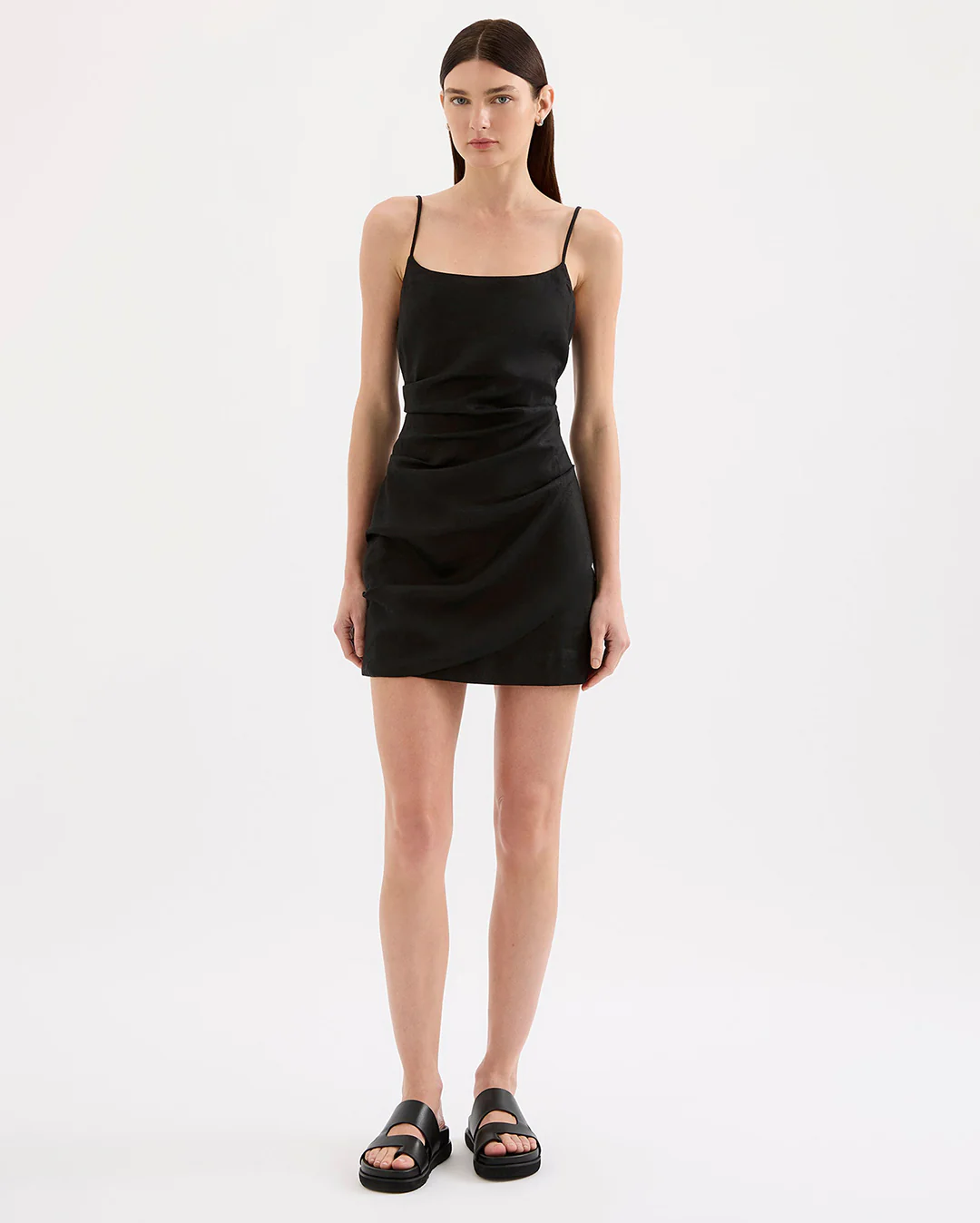 Rani Linen Mini Dress - Black - Image 4