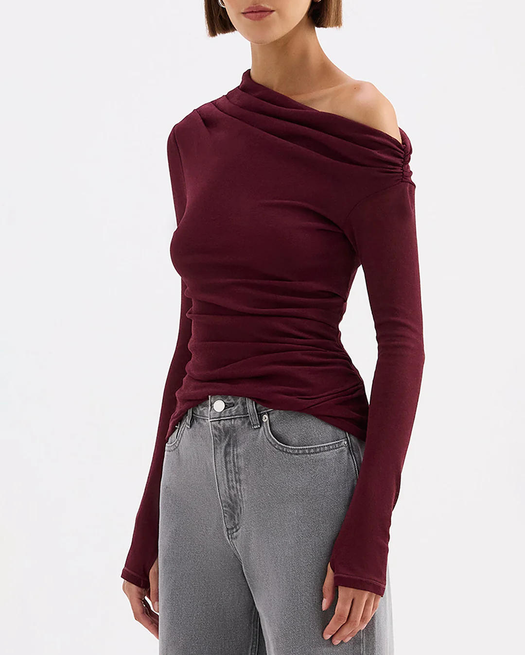Rue Mesh LS Top - Merlot - Image 2