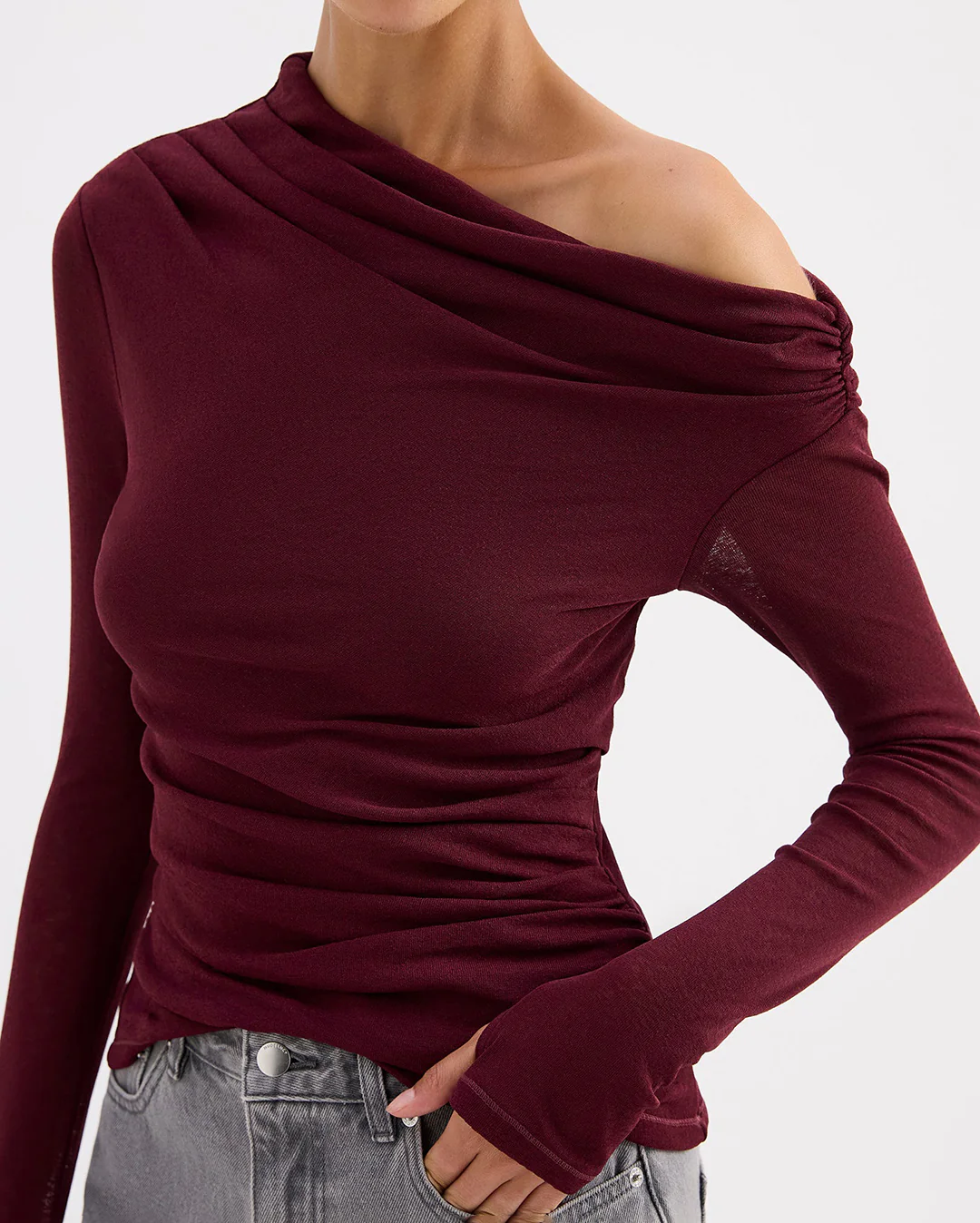 Rue Mesh LS Top - Merlot - Image 4