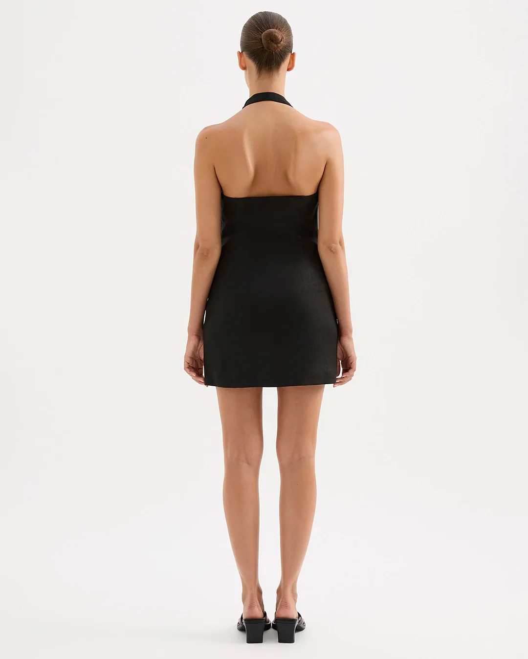 Zayda Linen Mini Dress - Black - Image 4