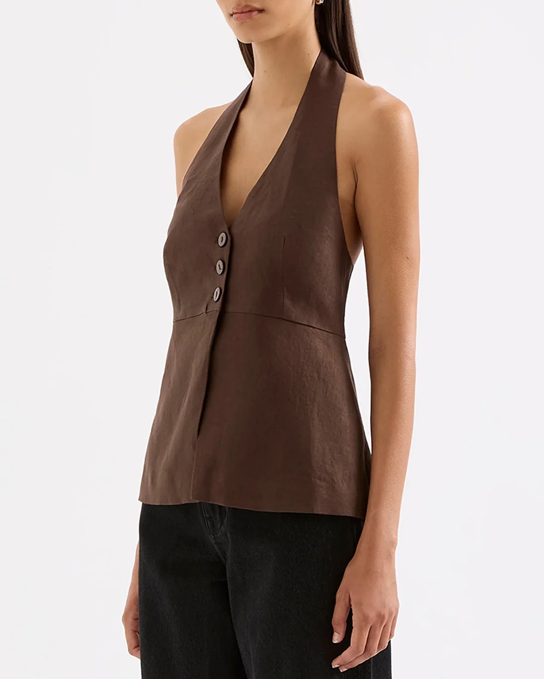 Zayda Linen Vest - Chocolate - Image 5