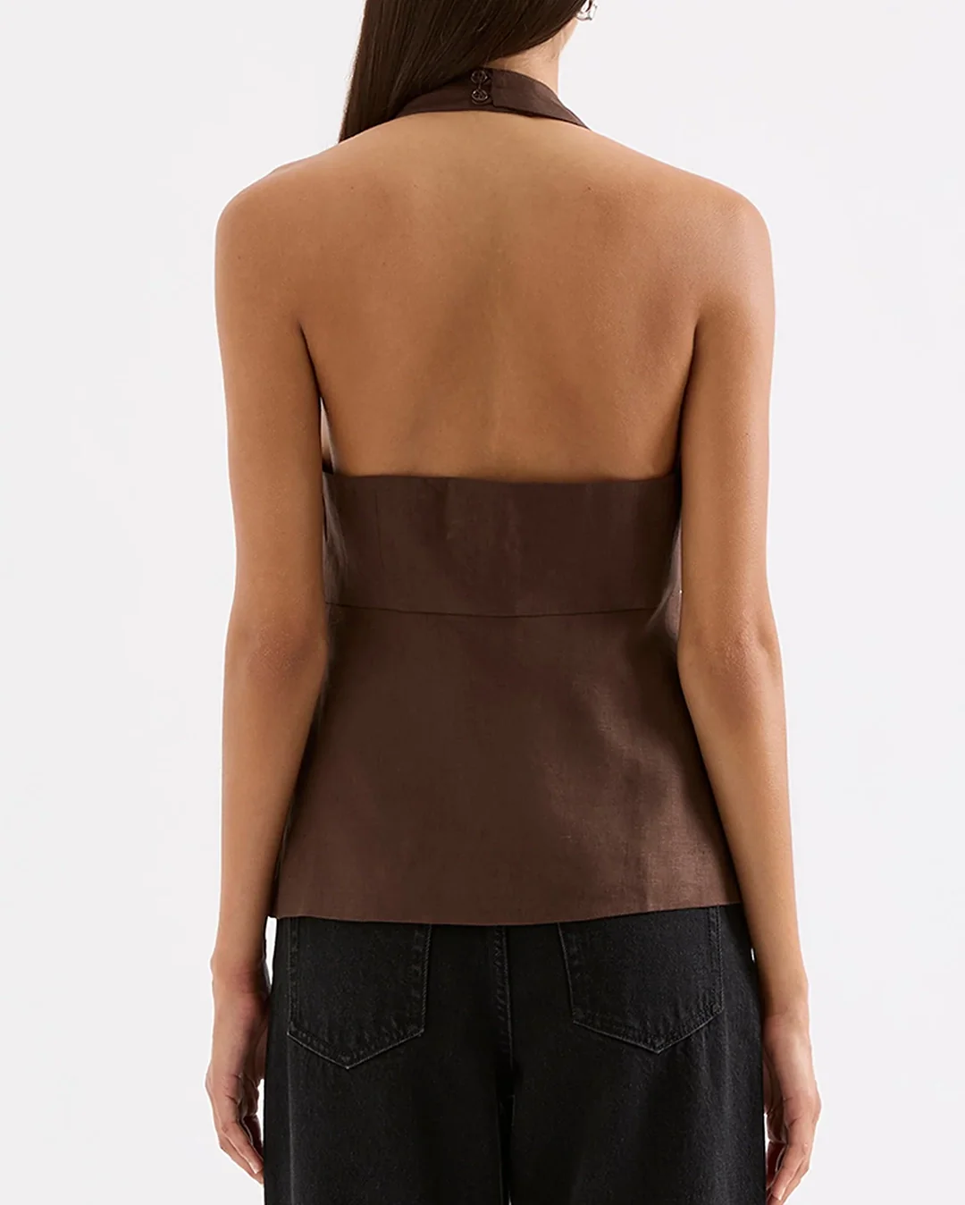 Zayda Linen Vest - Chocolate - Image 6