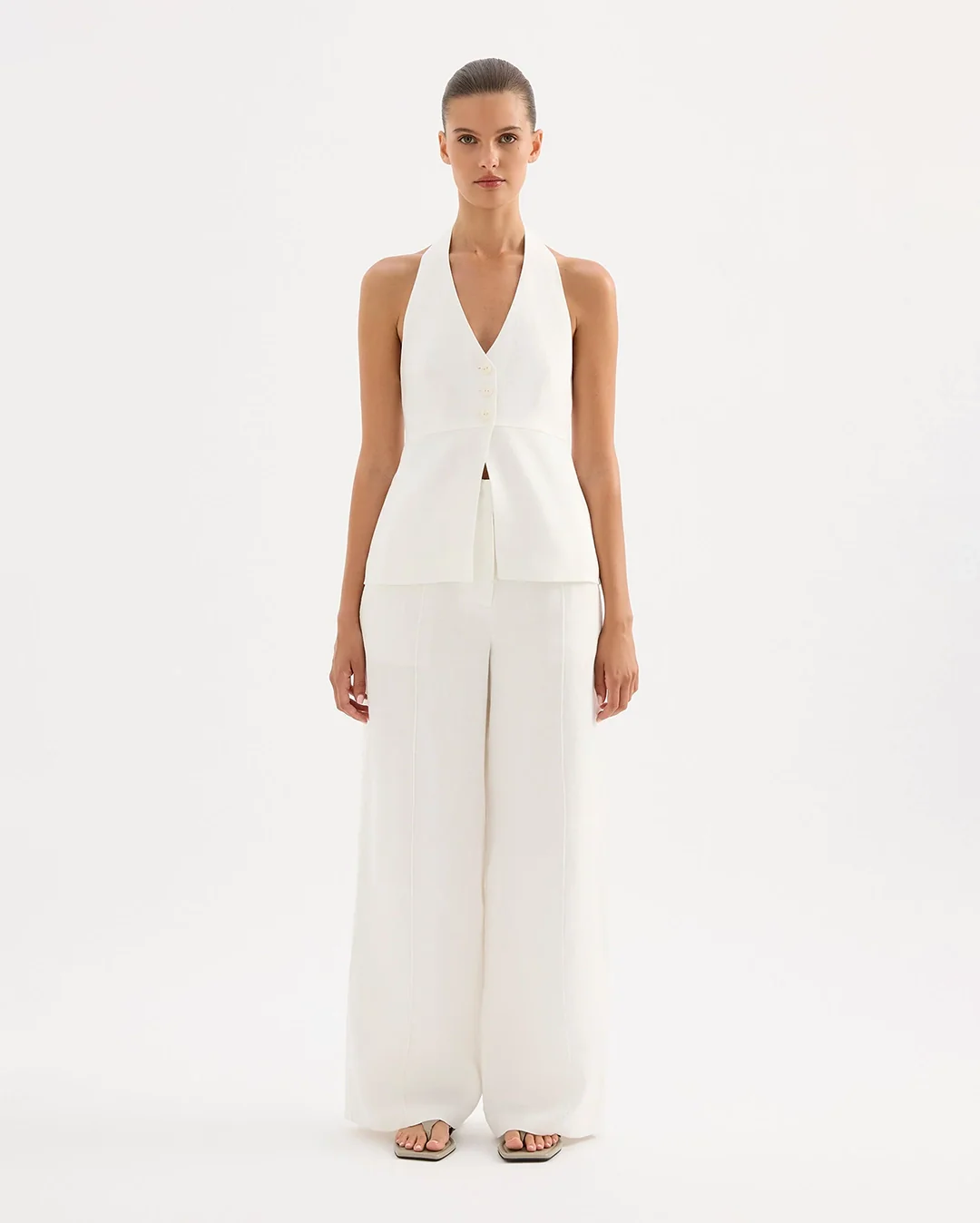Zayda Linen Vest - White - Image 2